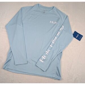 Huk KC Chasin Flags Pursuit Long Sleeve Sun Shirt‎ Mens Small Blue American Flag